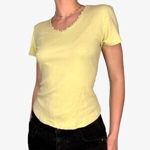 Y2k fitted tshirrt light green cotton scalloped v neck - fits like small
